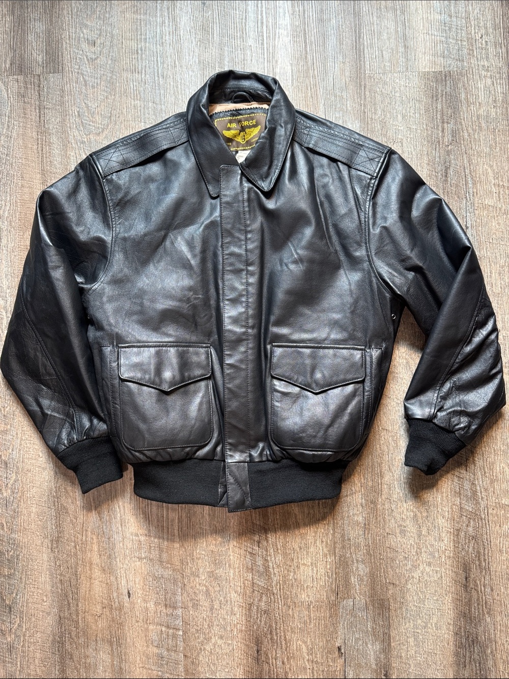 Classic Black Leather Bomber Jacket